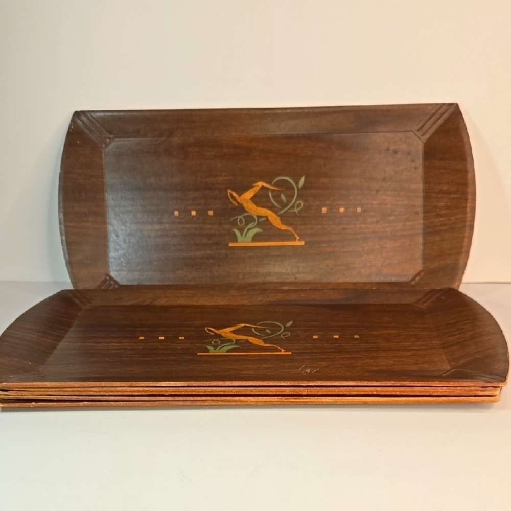 Vintage Hasko Lap/Luncheon/TV Trays Leaping Gazelle Design Set of 6